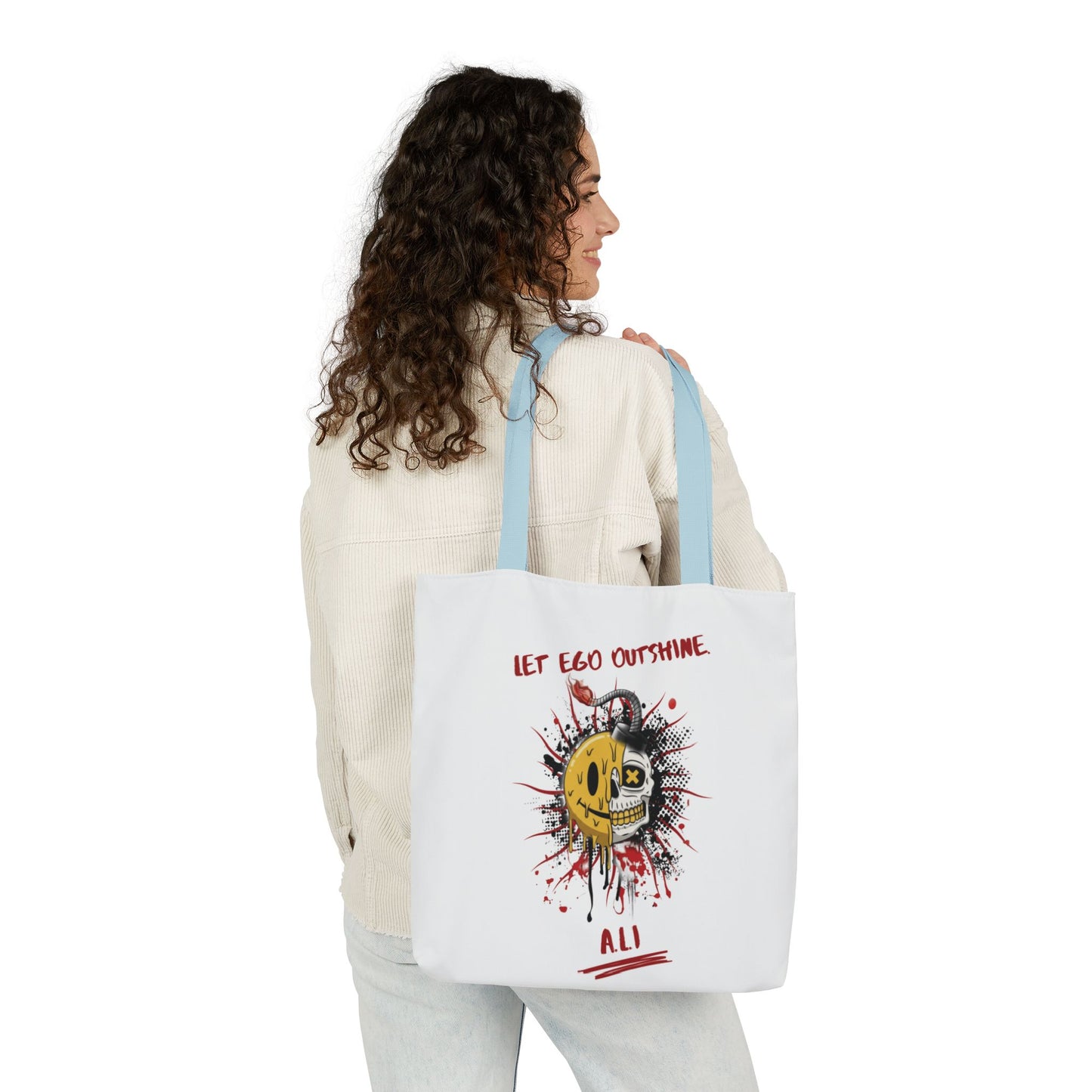 Personalized Initial Quote Split Smile Skull Canvas Tote Custom Name