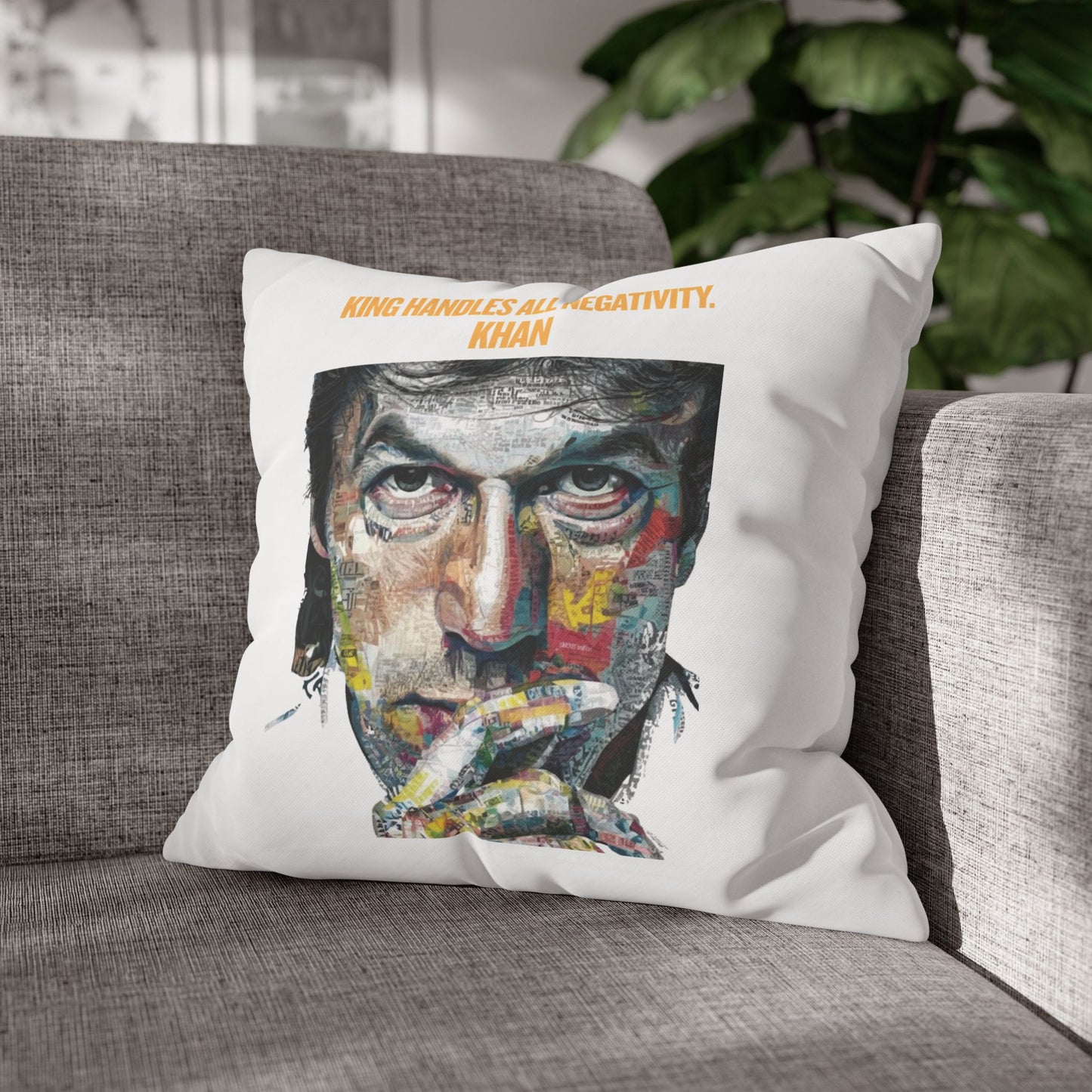 Personalized Initial Quote Khan — Custom Sayings on Square Poly Canvas Pillowcase