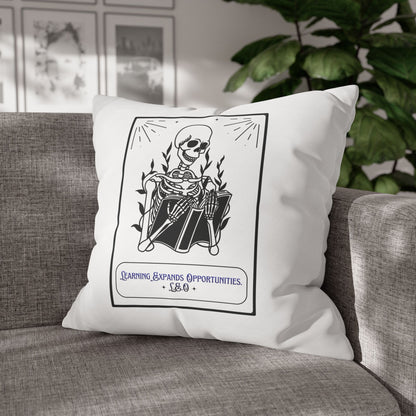 Personalized Initial Quote Skeleton — Custom Sayings on Square Poly Canvas Pillowcase
