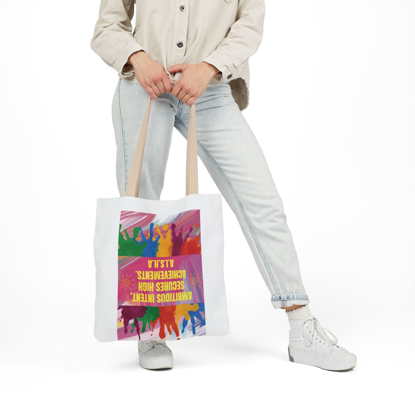 Personalized Initial Quote Colorful Paint Canvas Tote Custom Name