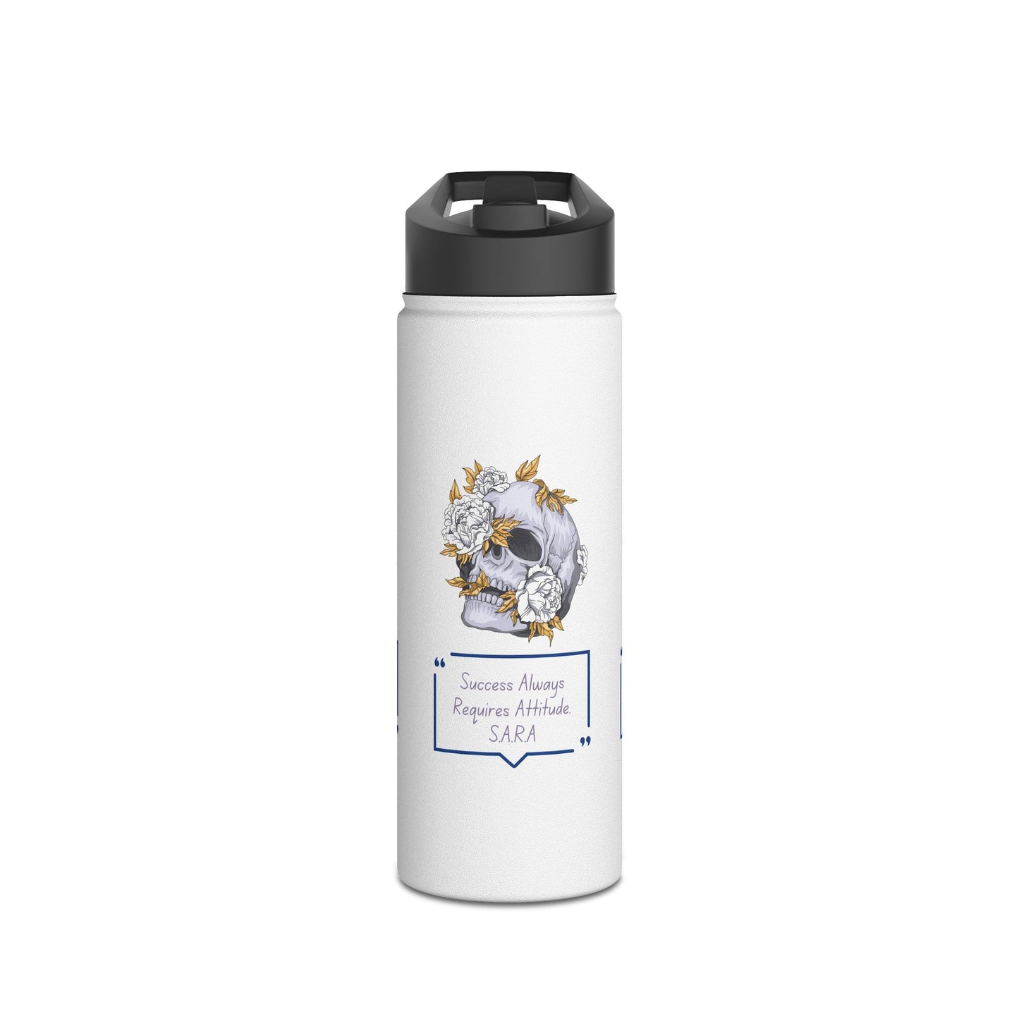 Personalized Initial Quote Floral Skull Stainless Steel Water Bottle