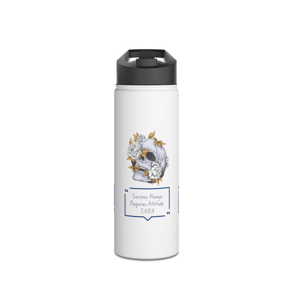 Personalized Initial Quote Floral Skull Stainless Steel Water Bottle