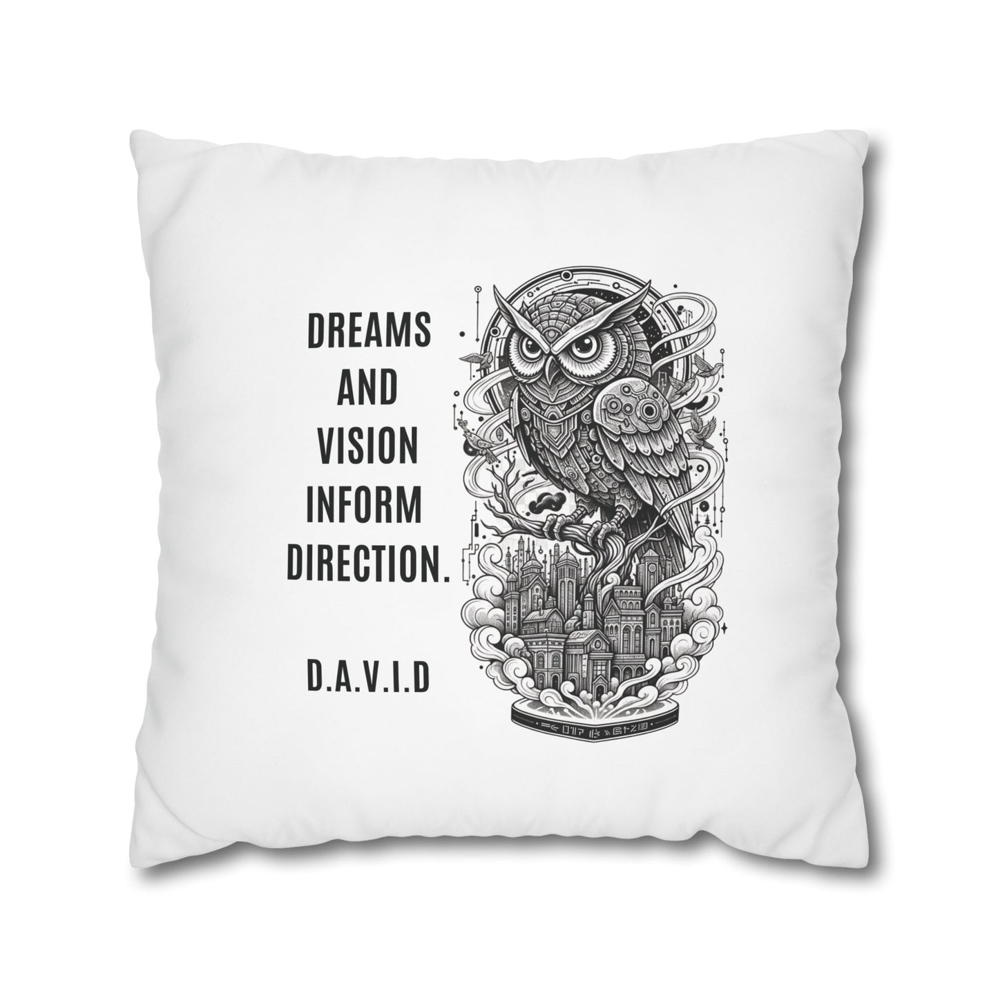 Personalized Initial Quote Owl Vision — Custom Sayings on Square Poly Canvas Pillowcase