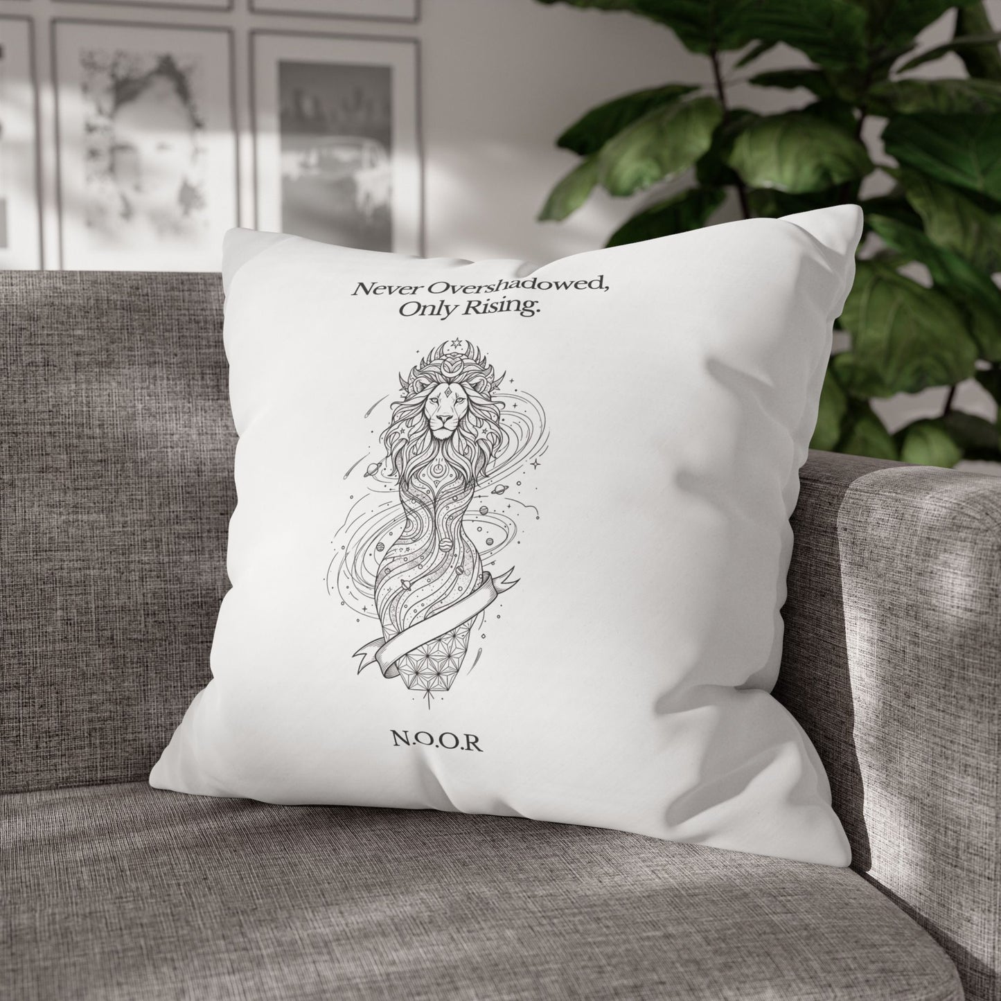 Personalized Initial Quote Girl Lion — Custom Sayings on Square Poly Canvas Pillowcase