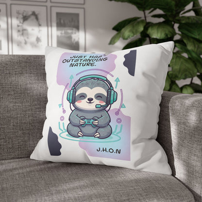 Personalized Initial Quote Sloth Gamer — Custom Sayings on Square Poly Canvas Pillowcase