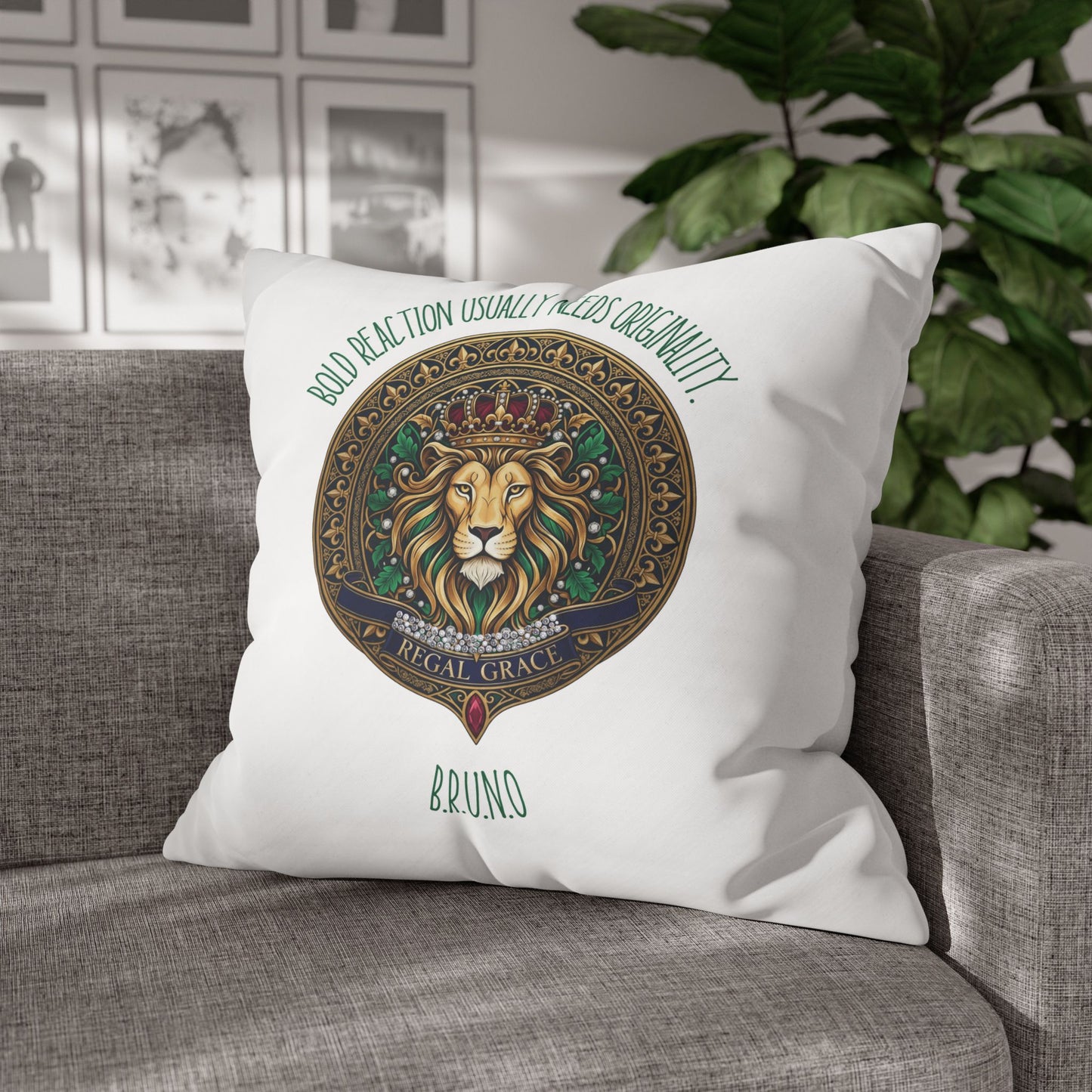 Personalized Initial Quote Circled Lion — Custom Sayings on Square Poly Canvas Pillowcase