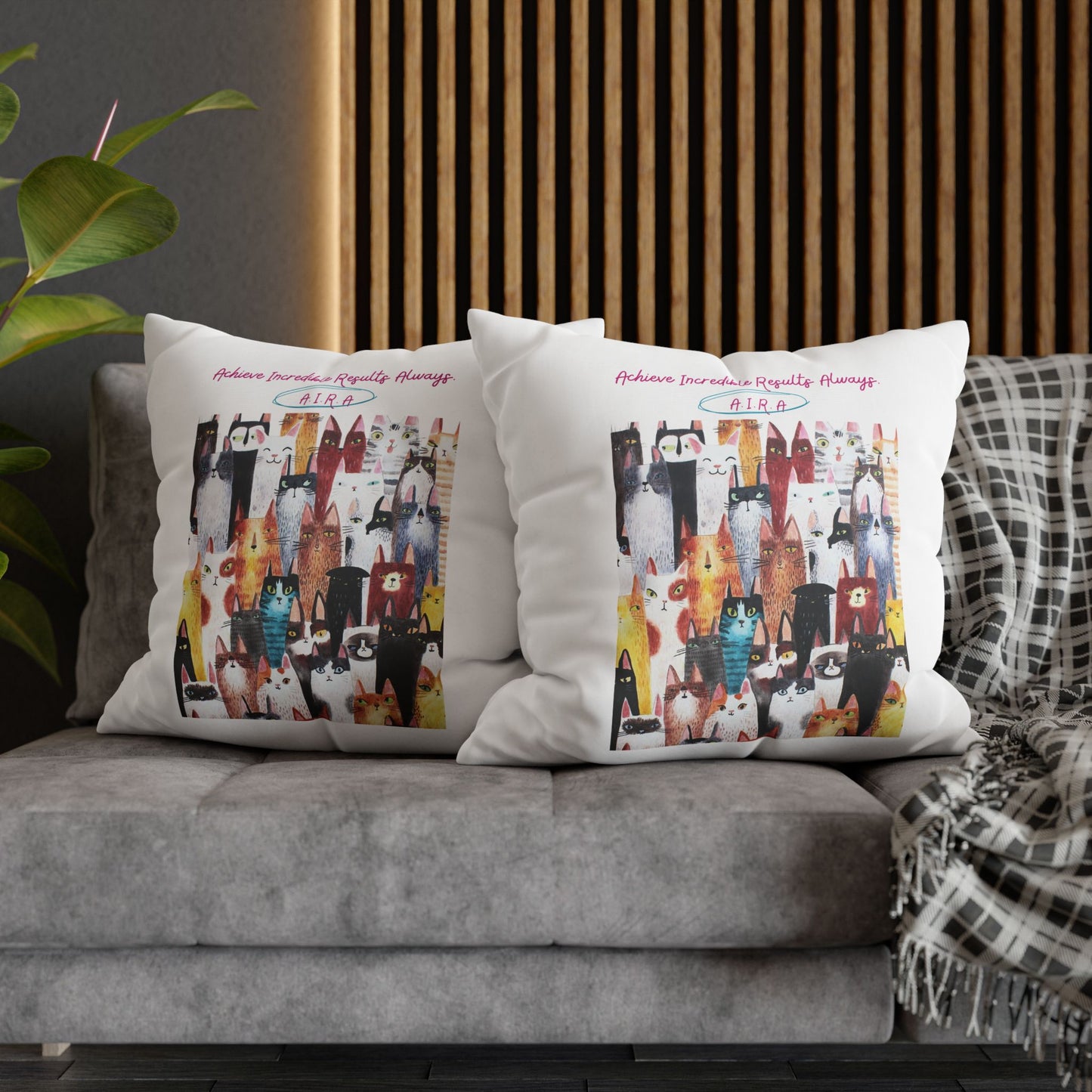 Personalized Initial Quote Cat Collage — Custom Sayings on Square Poly Canvas Pillowcase