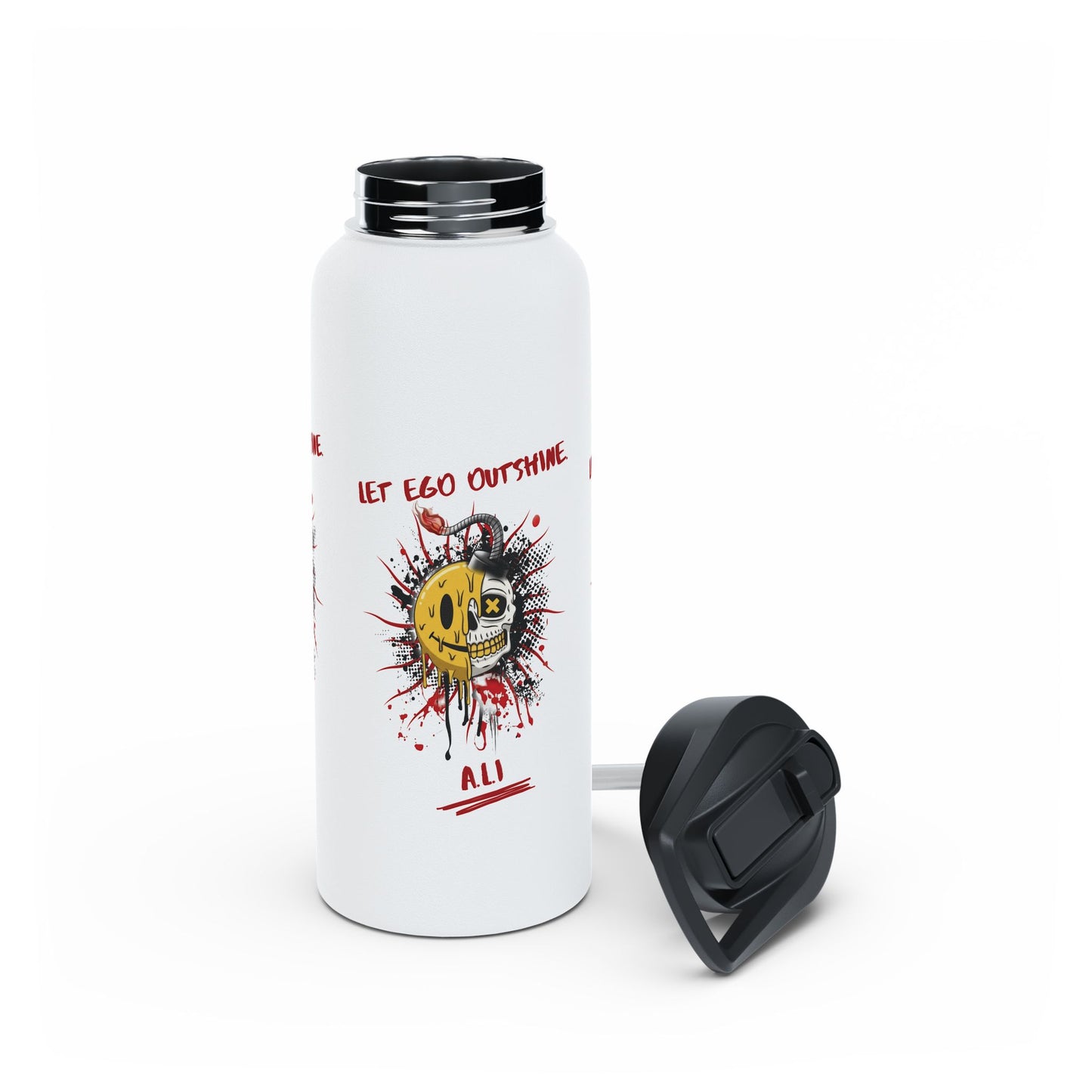Personalized Initial Quote Split Smile Skull Stainless Steel Water Bottle
