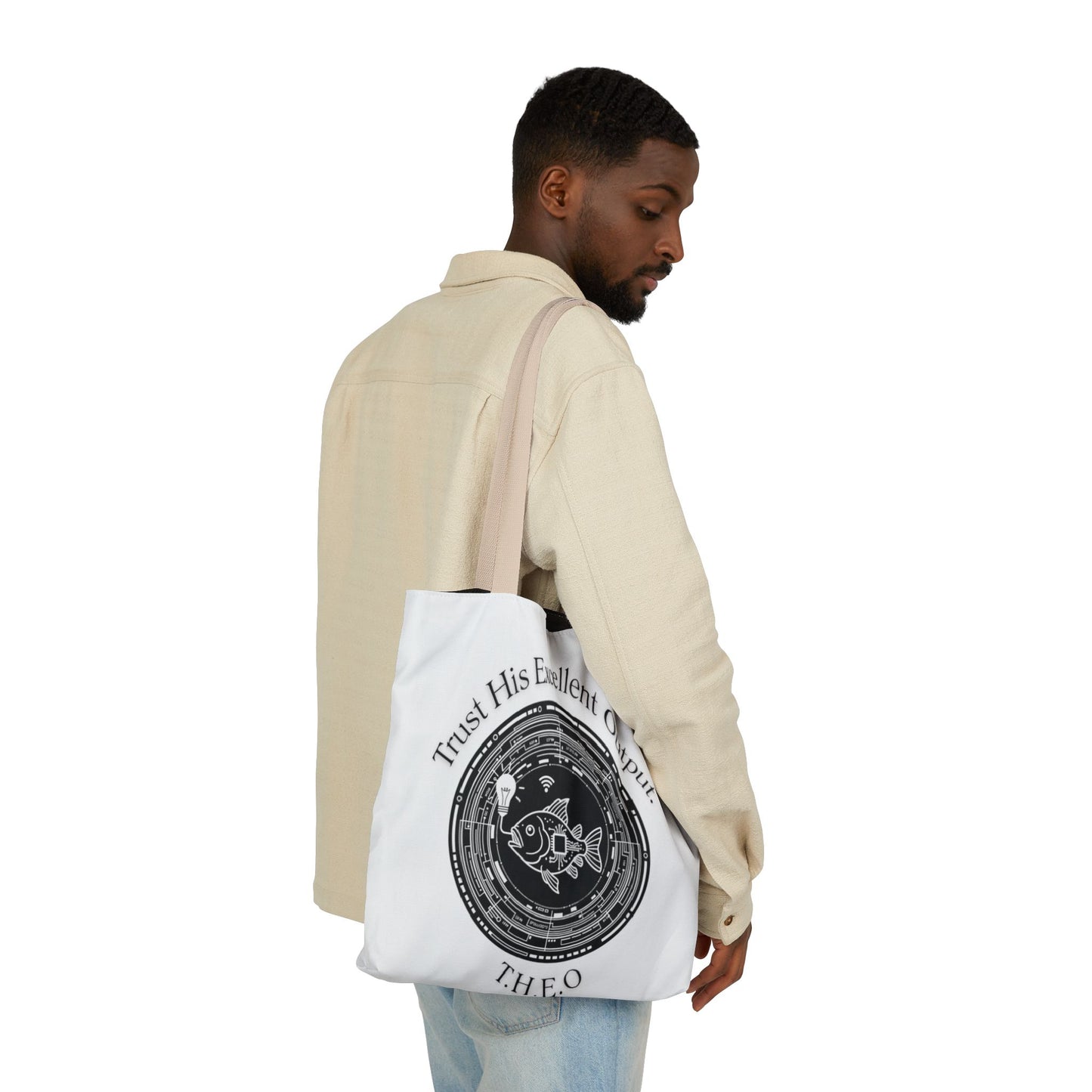 Personalized Initial Quote Circle Fish Canvas Tote Custom Name