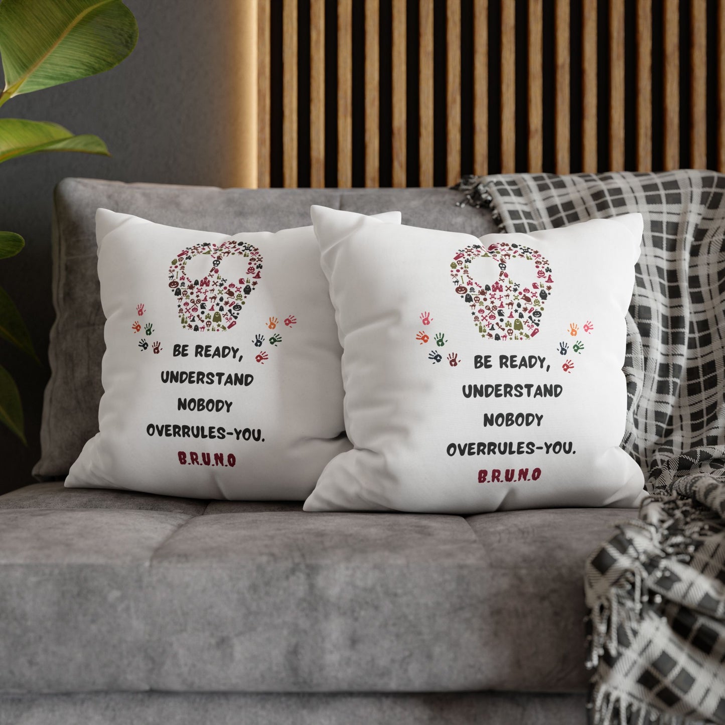 Personalized Initial Quote Floral Skull — Custom Sayings on Square Poly Canvas Pillowcase
