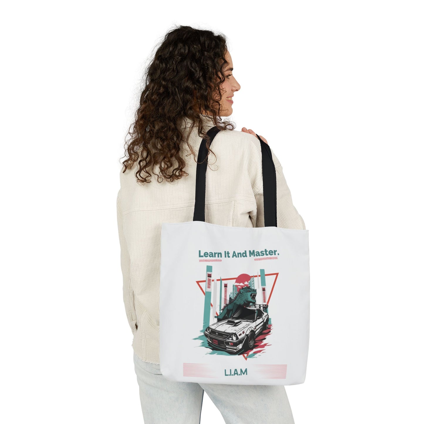 Personalized Initial Quote Dinosaur Car Canvas Tote Custom Name