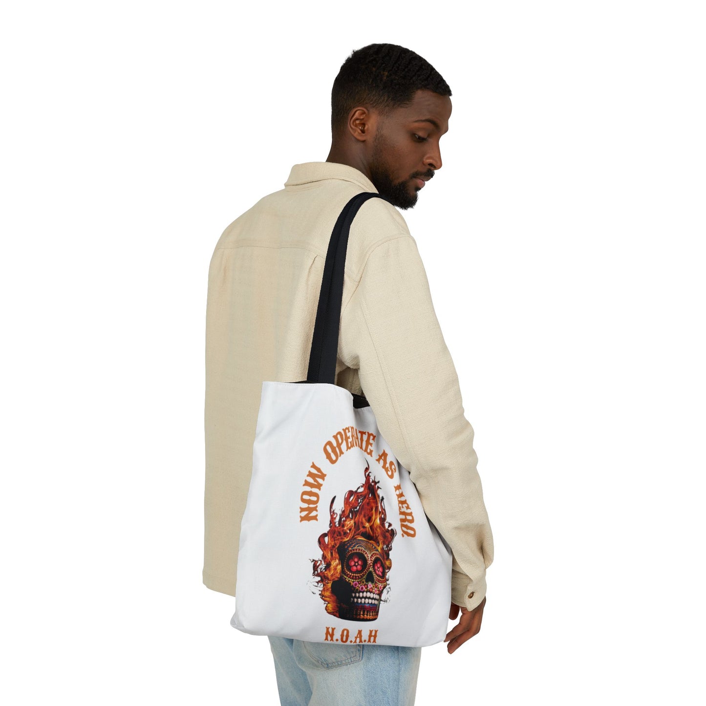 Personalized Initial Quote Fire Skull Canvas Tote Custom Name