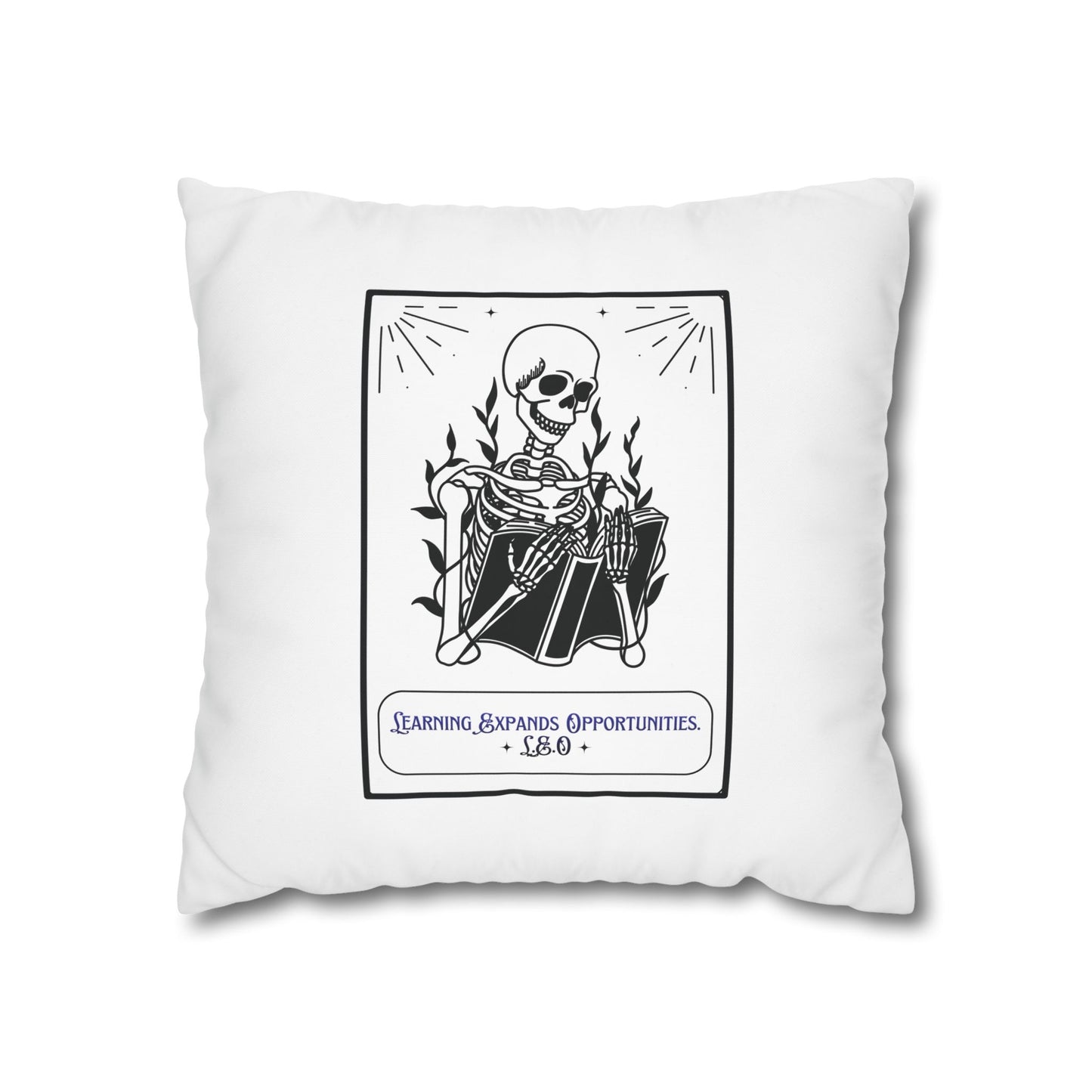 Personalized Initial Quote Skeleton — Custom Sayings on Square Poly Canvas Pillowcase