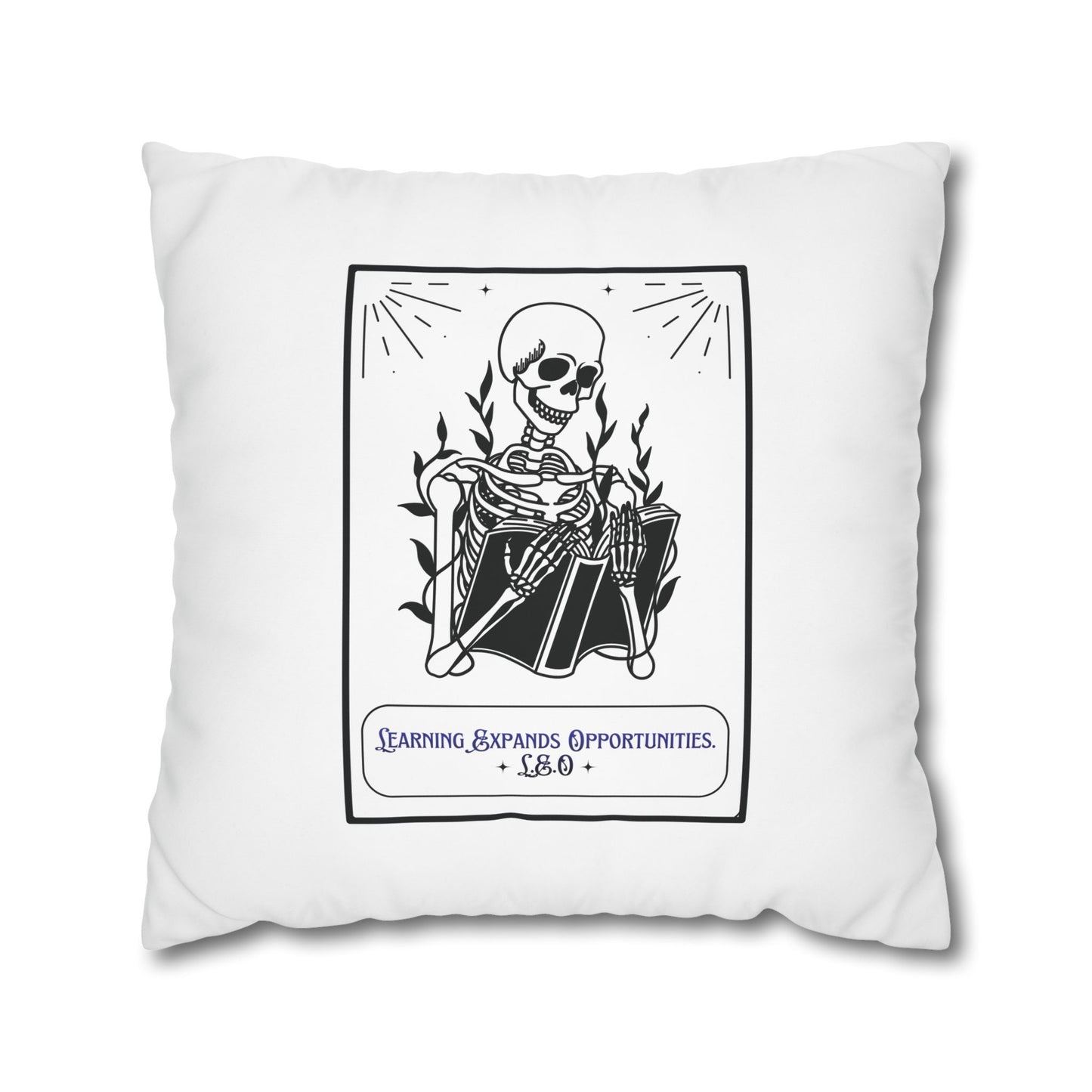 Personalized Initial Quote Skeleton — Custom Sayings on Square Poly Canvas Pillowcase