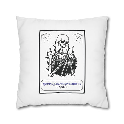 Personalized Initial Quote Skeleton — Custom Sayings on Square Poly Canvas Pillowcase