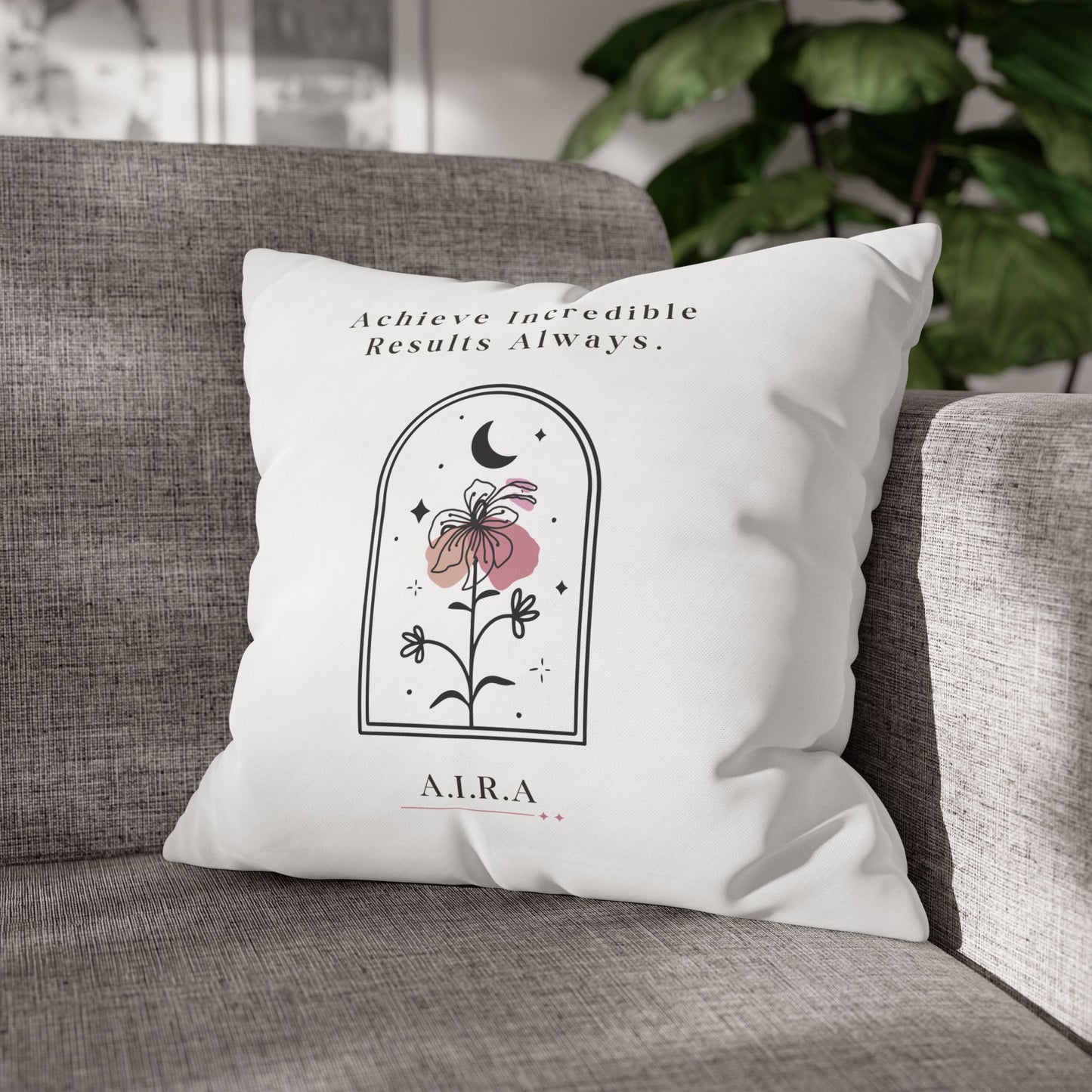 Personalized Initial Quote Floral Moon — Custom Sayings on Square Poly Canvas Pillowcase