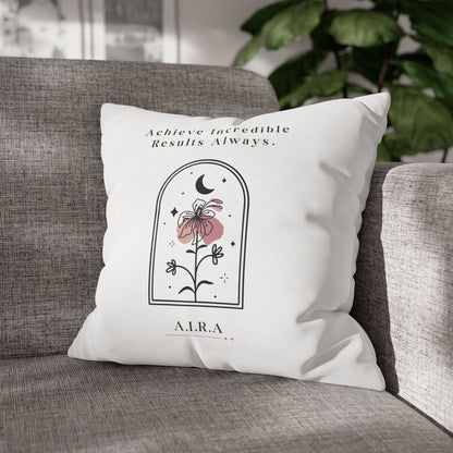 Personalized Initial Quote Floral Moon — Custom Sayings on Square Poly Canvas Pillowcase