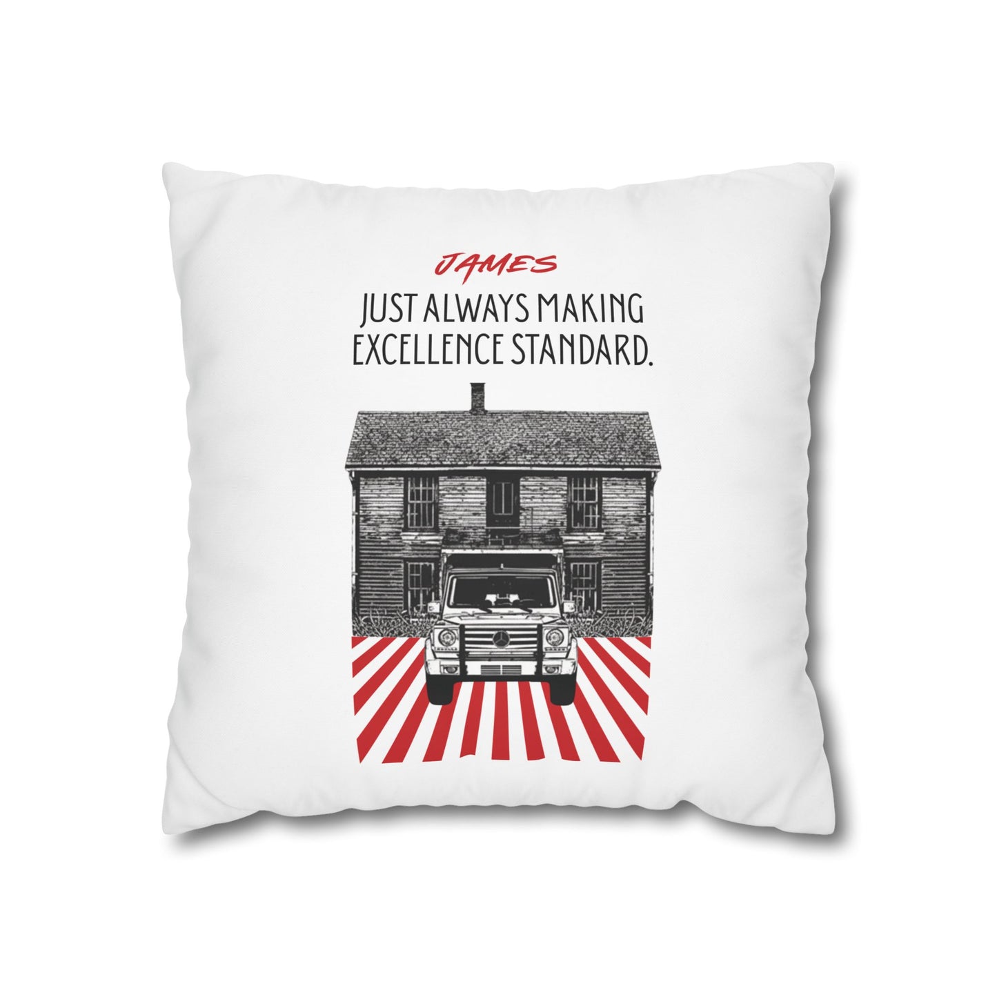 Personalized Initial Quote Vintage Car — Custom Sayings on Square Poly Canvas Pillowcase