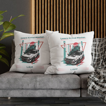 Personalized Initial Quote Dinosaur Car — Custom Sayings on Square Poly Canvas Pillowcase