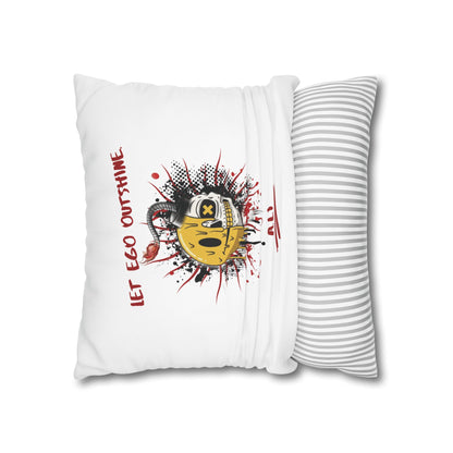 Personalized Initial Quote Smile Split Skull — Custom Sayings on Square Poly Canvas Pillowcase