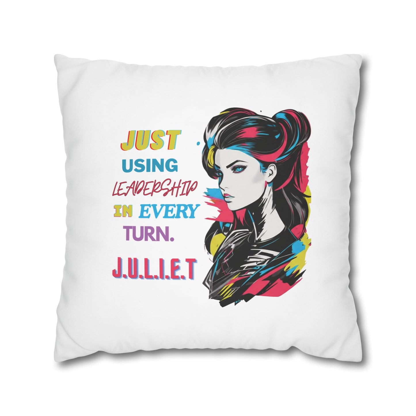 Personalized Initial Quote Vintage Girl — Custom Sayings on Square Poly Canvas Pillowcase