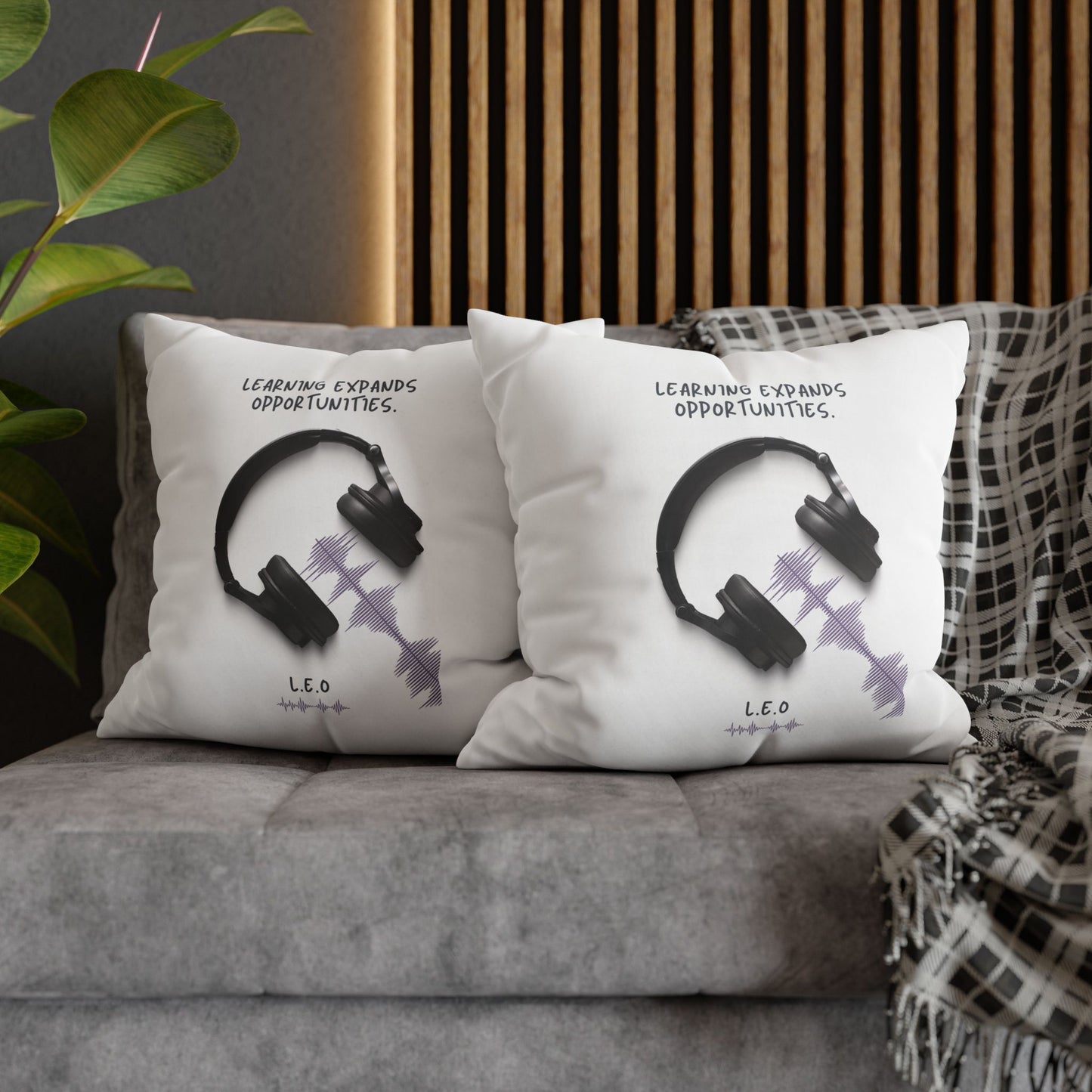 Personalized Initial Quote Headphone — Custom Sayings on Square Poly Canvas Pillowcase