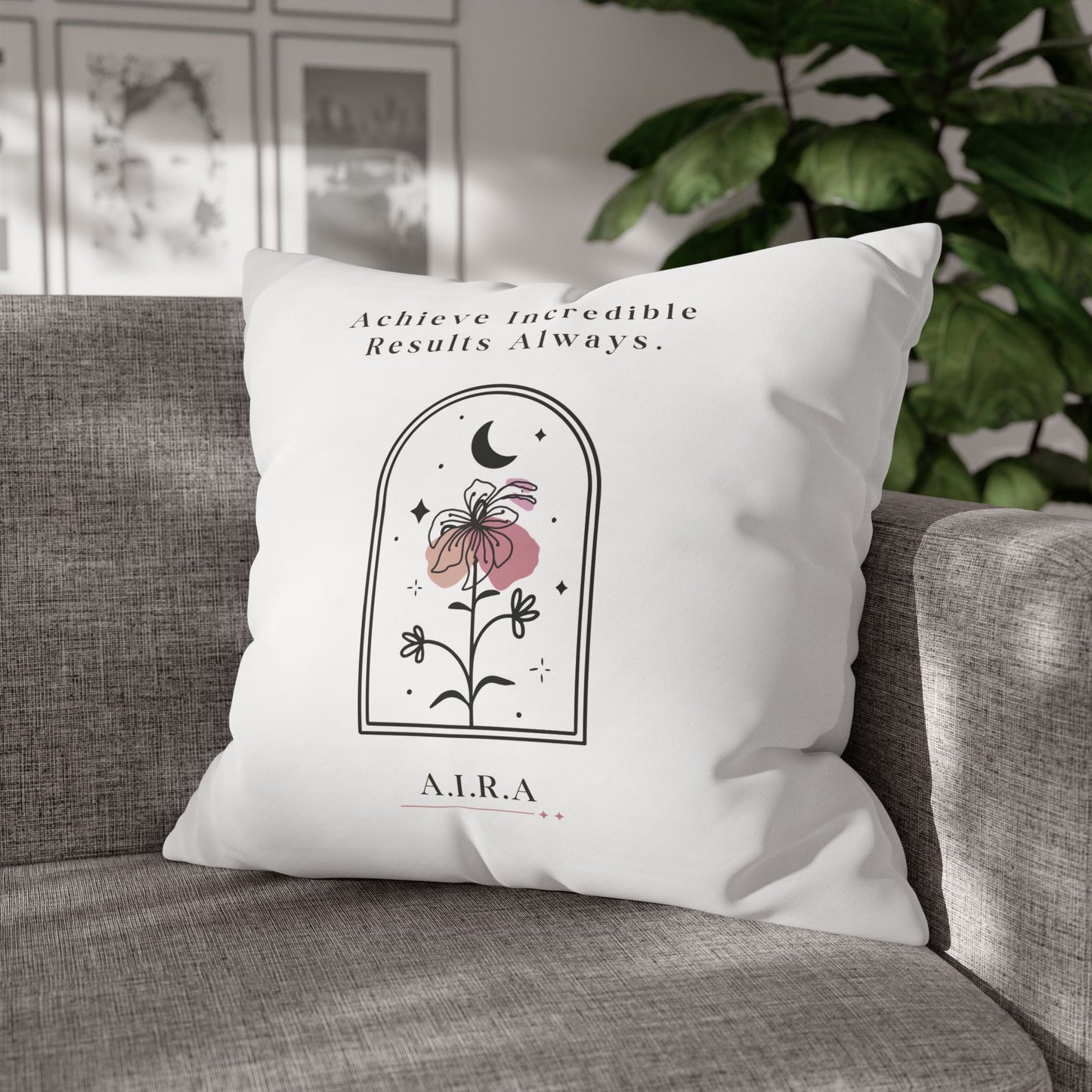 Personalized Initial Quote Floral Moon — Custom Sayings on Square Poly Canvas Pillowcase