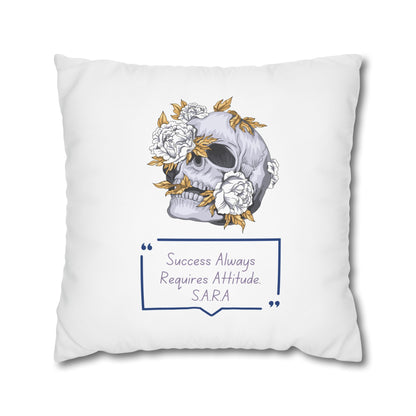 Personalized Initial Quote Floral Skull — Custom Sayings on Square Poly Canvas Pillowcase