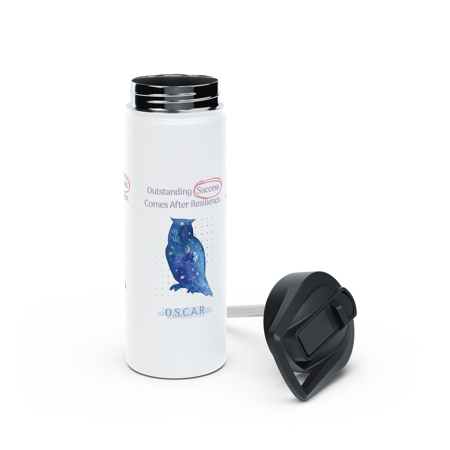 Personalized Initial Quote Owl Galaxy Stainless Steel Water Bottle