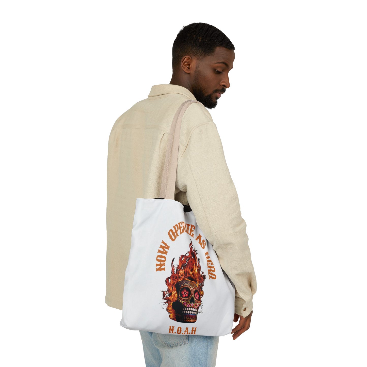 Personalized Initial Quote Fire Skull Canvas Tote Custom Name