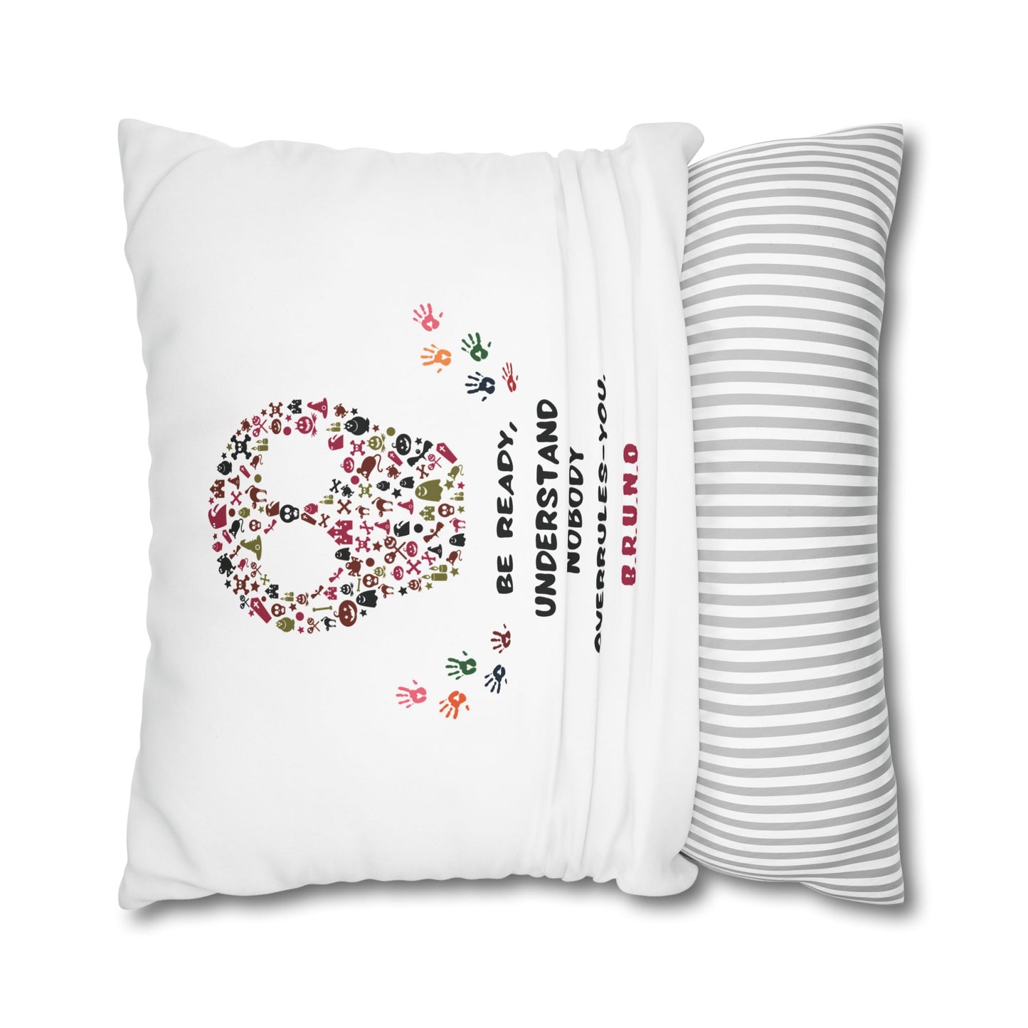Personalized Initial Quote Floral Skull — Custom Sayings on Square Poly Canvas Pillowcase