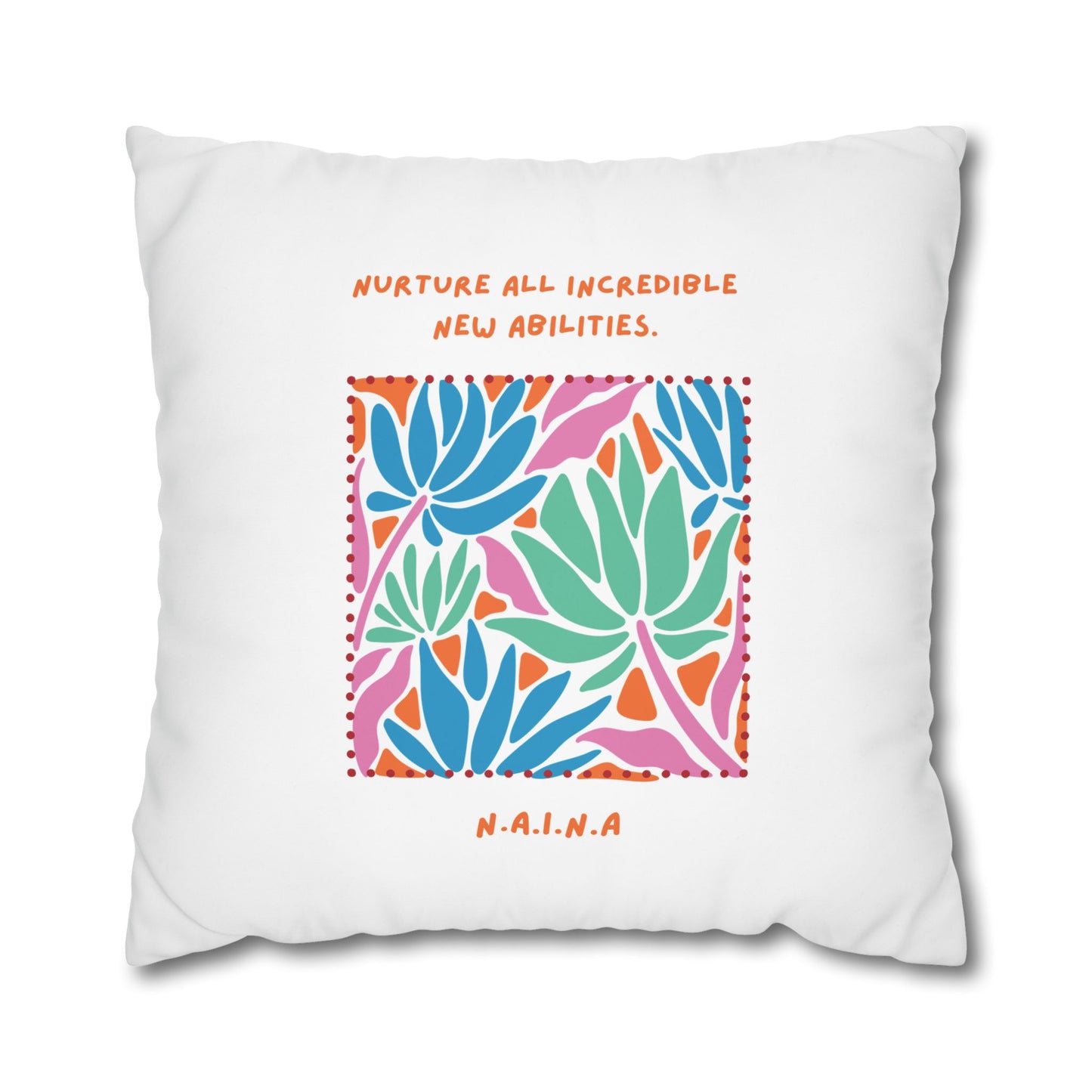 Personalized Initial Quote Floral Momentum — Custom Sayings on Square Poly Canvas Pillowcase