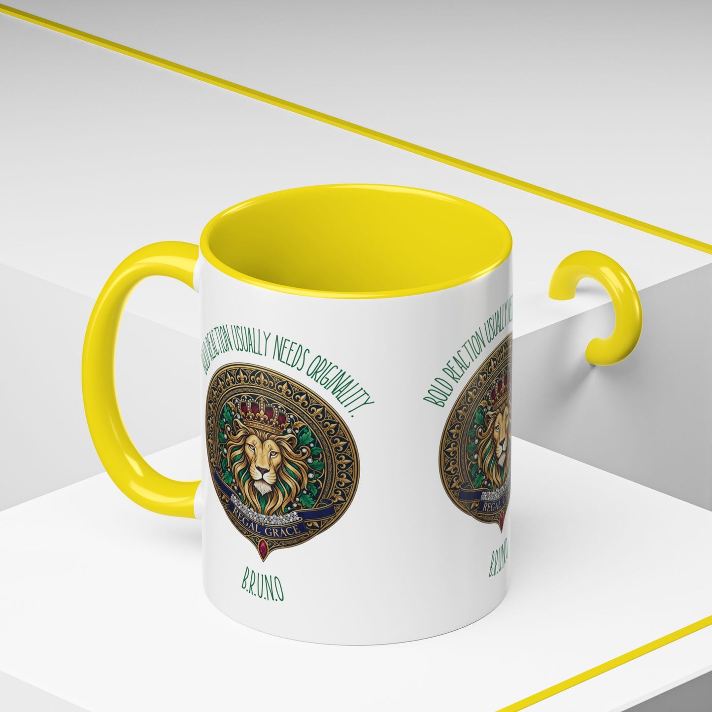 Personalized Initial Circled Lion Accent Coffee Mug