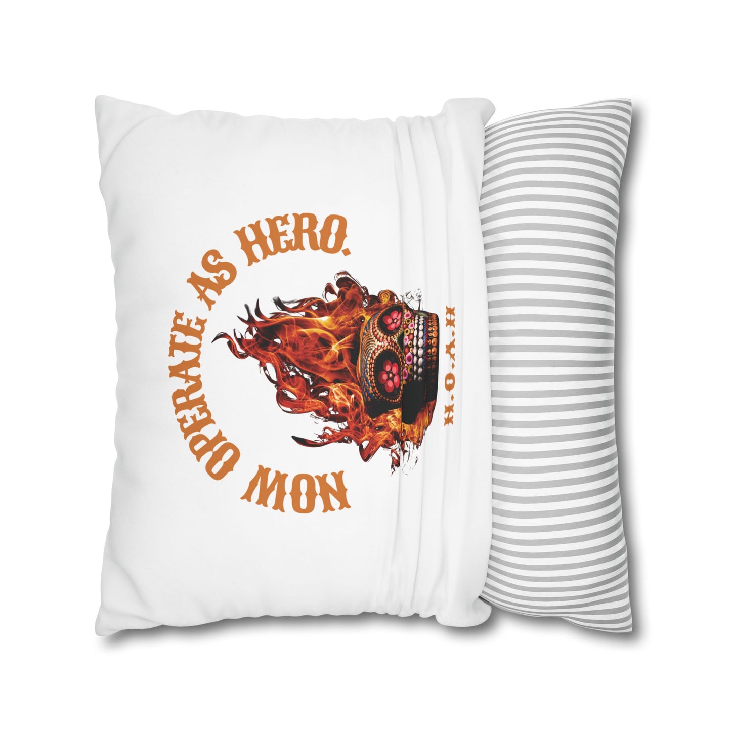 Personalized Initial Quote Fire Skull — Custom Sayings on Square Poly Canvas Pillowcase