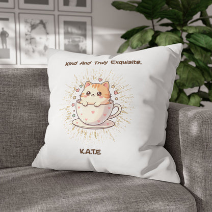 Personalized Initial Quote Exquisite Cat — Custom Sayings on Square Poly Canvas Pillowcase