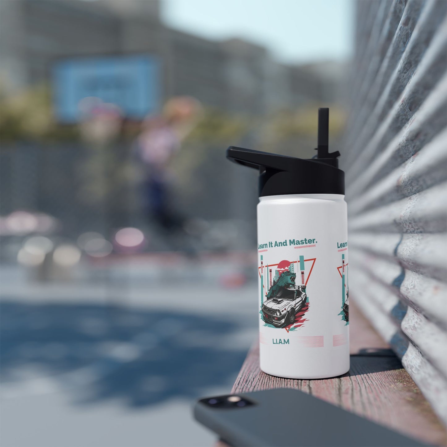 Personalized Initial Quote Dinosaur Car Stainless Steel Water Bottle