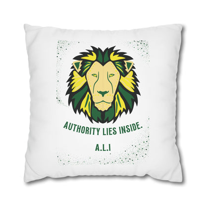 Personalized Initial Quote Lion — Custom Sayings on Square Poly Canvas Pillowcase