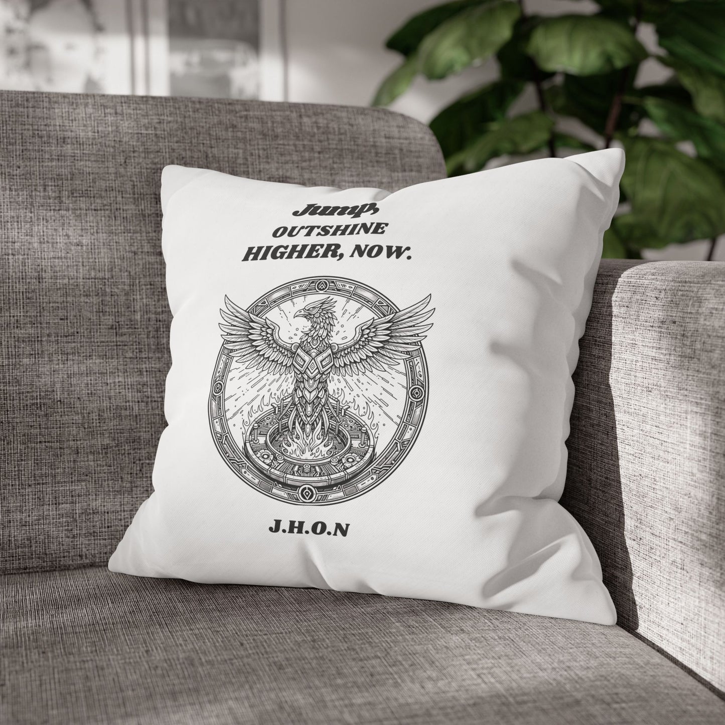 Personalized Initial Quote Circled Eagle — Custom Sayings on Square Poly Canvas Pillowcase