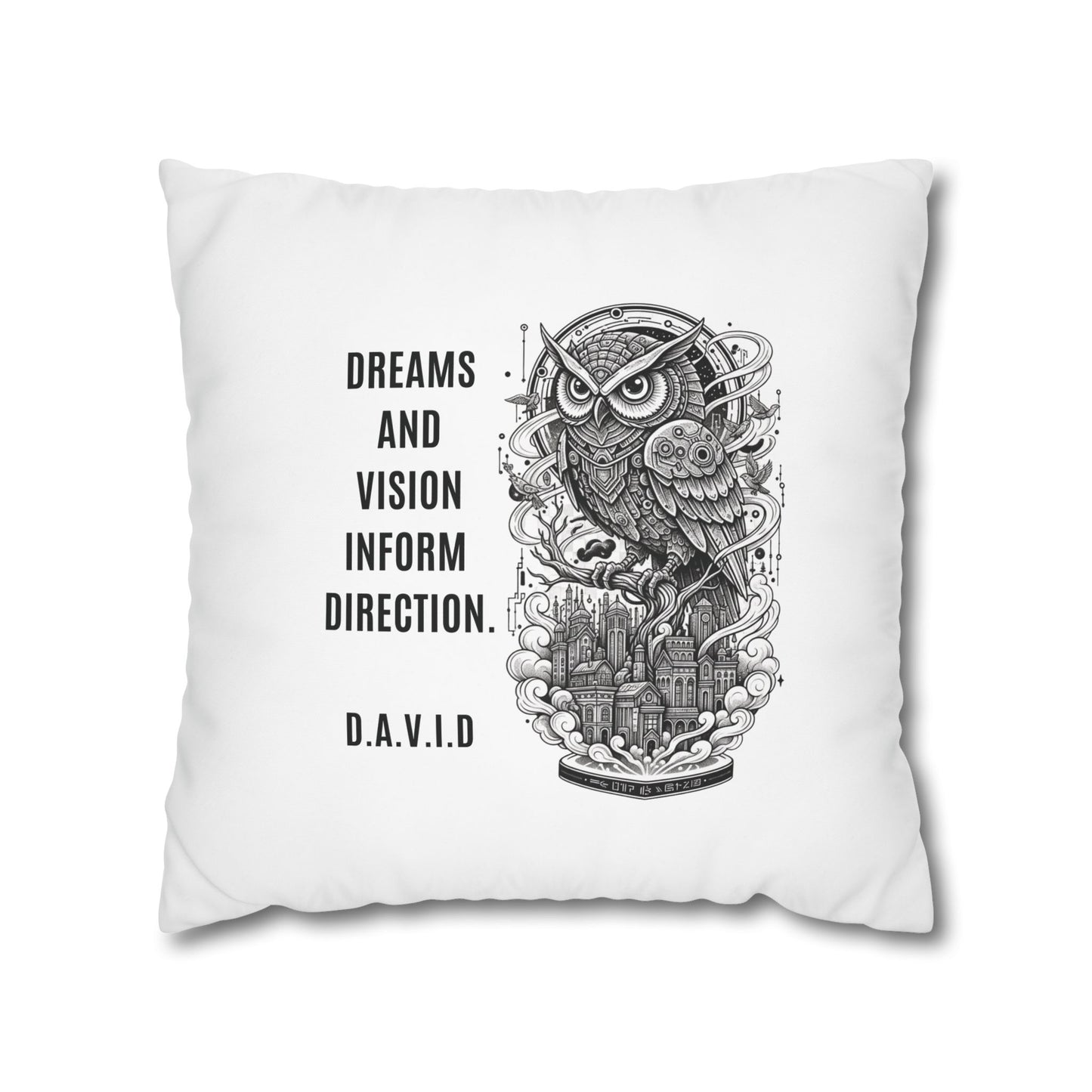 Personalized Initial Quote Owl Vision — Custom Sayings on Square Poly Canvas Pillowcase