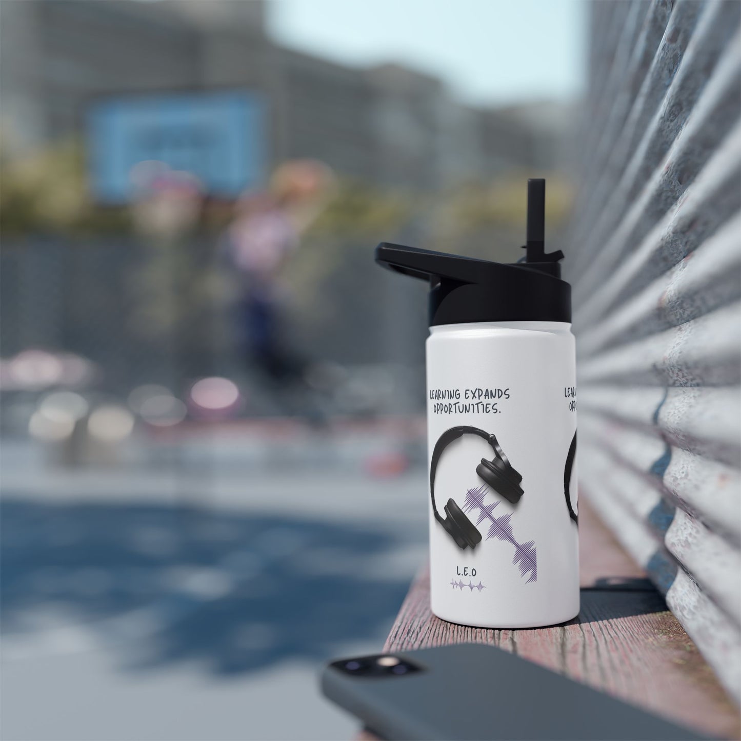 Personalized Initial Quote Headphones Stainless Steel Water Bottle