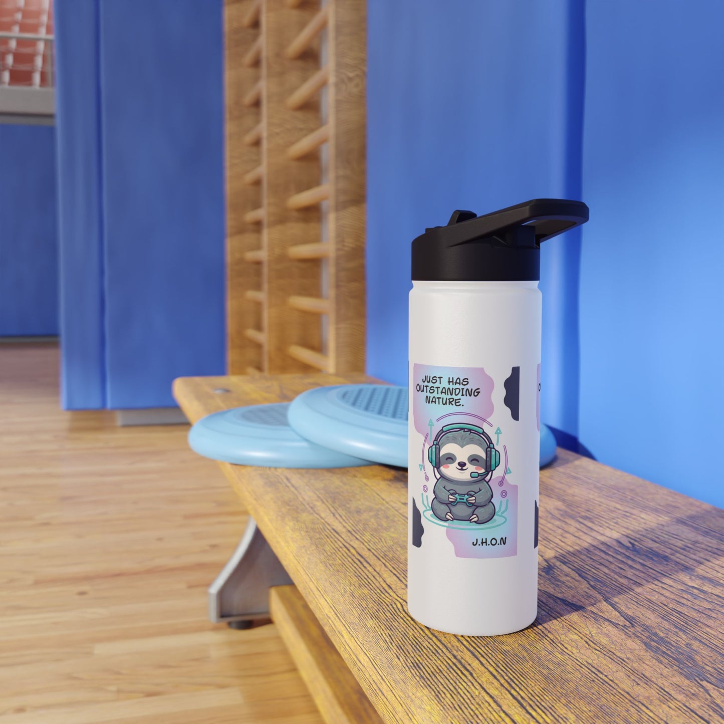 Personalized Initial Quote Sloth Gamer Stainless Steel Water Bottle