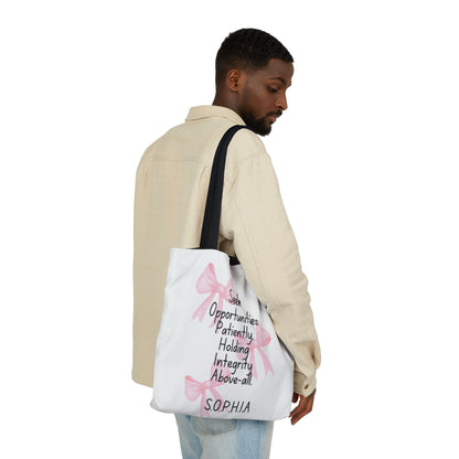 Personalized Initial Quote Pink Bow Canvas Tote Custom Name