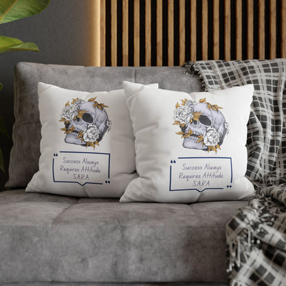 Personalized Initial Quote Floral Skull — Custom Sayings on Square Poly Canvas Pillowcase