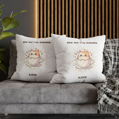 Personalized Initial Quote Exquisite Cat — Custom Sayings on Square Poly Canvas Pillowcase