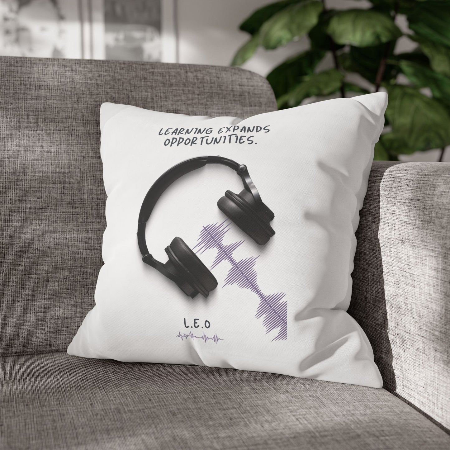 Personalized Initial Quote Headphone — Custom Sayings on Square Poly Canvas Pillowcase