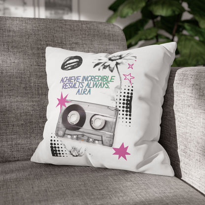 Personalized Initial Quote Cassette — Custom Sayings on Square Poly Canvas Pillowcase