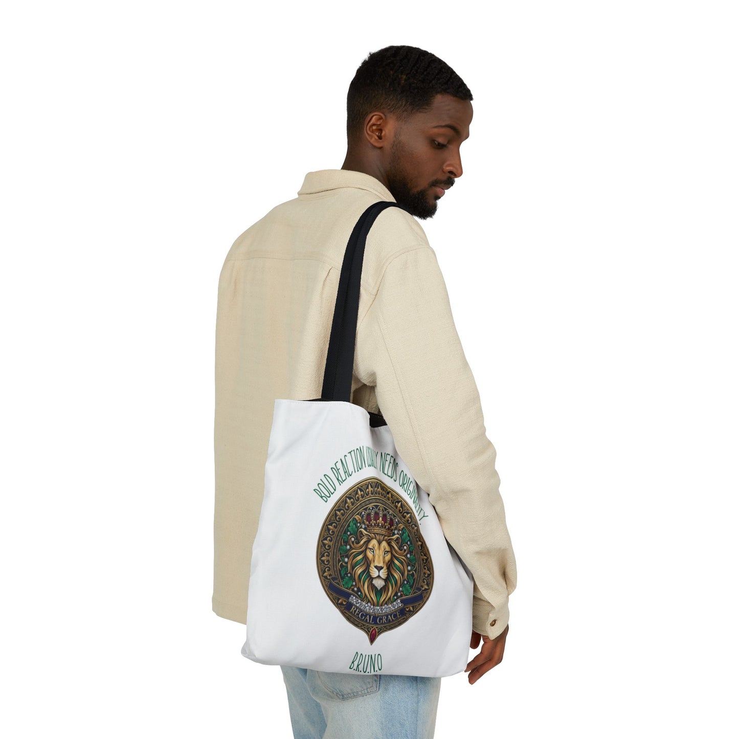 Personalized Initial Quote Circle Lion Canvas Tote Custom Name