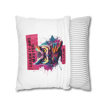 Personalized Initial Quote Owl — Custom Sayings on Square Poly Canvas Pillowcase