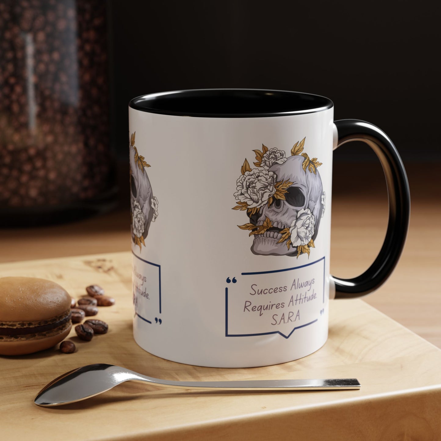 Personalized Initial Floral Skull Accent Coffee Mug
