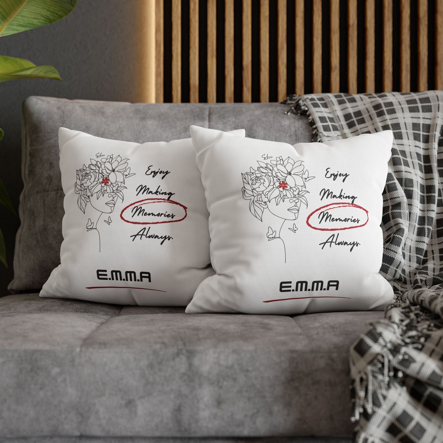 Personalized Initial Floral Girl — Custom Sayings on Square Poly Canvas Pillowcase